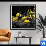 Poster Oliven Splash Quadrat Produktvorschau mit dem Bild Oliven Splash im Format Quadrat.
