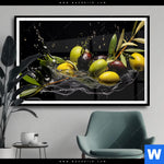 Poster Oliven Splash Querformat Produktvorschau mit dem Bild Oliven Splash im Format Querformat.
