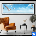 Poster Ostseekueste Moewen Panorama Produktvorschau mit dem Bild Ostseeküste & Möwen im Format Panorama.