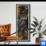 Poster Palmenblaetter Schwarz Gold Schmal Produktvorschau mit dem Bild Palmenblätter Schwarz Gold im Format Schmal.