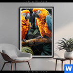 Poster Papageien Auf Einem Ast Hochformat Produktvorschau mit dem Bild Papageien auf einem Ast im Format Hochformat.