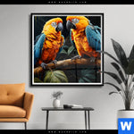 Poster Papageien Auf Einem Ast Quadrat Produktvorschau mit dem Bild Papageien auf einem Ast im Format Quadrat.