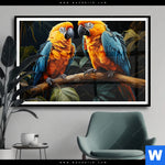 Poster Papageien Auf Einem Ast Querformat Produktvorschau mit dem Bild Papageien auf einem Ast im Format Querformat.