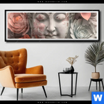 Poster Pastellblueten Und Buddha Panorama Produktvorschau mit dem Bild Pastellblüten und Buddha im Format Panorama.