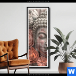 Poster Pastellblueten Und Buddha Schmal Produktvorschau mit dem Bild Pastellblüten und Buddha im Format Schmal.