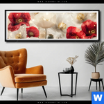 Poster Rote Und Weisse Mohnblumen Panorama Produktvorschau mit dem Bild Rote und weiße Mohnblumen im Format Panorama.
