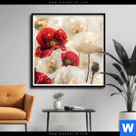 Poster Rote Und Weisse Mohnblumen Quadrat Produktvorschau mit dem Bild Rote und weiße Mohnblumen im Format Quadrat.