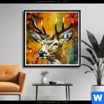 Poster Rothirsch Im Herbstwald Quadrat Produktvorschau mit dem Bild Rothirsch im Herbstwald im Format Quadrat.