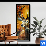 Poster Rothirsch Im Herbstwald Schmal Produktvorschau mit dem Bild Rothirsch im Herbstwald im Format Schmal.