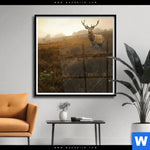 Poster Rothirsch Im Nebel Quadrat Produktvorschau mit dem Bild Rothirsch im Nebel im Format Quadrat.