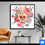 Poster Schaedel Im Boho Stil Quadrat Produktvorschau mit dem Bild Schädel im Boho Stil im Format Quadrat.