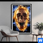 Poster Schaedel In Flammen Hochformat Produktvorschau mit dem Bild Schädel in Flammen im Format Hochformat.