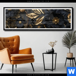 Poster Schwarze Und Goldene Blueten Panorama Produktvorschau mit dem Bild Schwarze und goldene Blüten im Format Panorama.