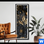 Poster Schwarze Und Goldene Blueten Schmal Produktvorschau mit dem Bild Schwarze und goldene Blüten im Format Schmal.