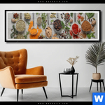 Poster Silberloeffel Mit Gewuerzen Panorama Produktvorschau mit dem Bild Silberlöffel mit Gewürzen im Format Panorama.