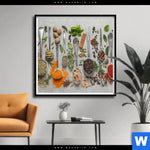 Poster Silberloeffel Mit Gewuerzen Quadrat Produktvorschau mit dem Bild Silberlöffel mit Gewürzen im Format Quadrat.