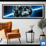 Poster Skelett Kopfhoerer Panorama Produktvorschau mit dem Bild Skelett & Kopfhörer im Format Panorama.