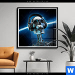 Poster Skelett Kopfhoerer Quadrat Produktvorschau mit dem Bild Skelett & Kopfhörer im Format Quadrat.