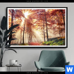 Poster Sonnenlicht Im Nebligen Wald Querformat Produktvorschau mit dem Bild Sonnenlicht im nebligen Wald im Format Querformat.