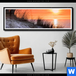 Poster Sonnenuntergang Mit Duene Und Meer Panorama Produktvorschau mit dem Bild Sonnenuntergang mit Düne und Meer im Format Panorama.