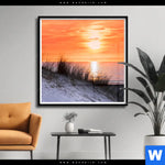 Poster Sonnenuntergang Mit Duene Und Meer Quadrat Produktvorschau mit dem Bild Sonnenuntergang mit Düne und Meer im Format Quadrat.