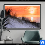 Poster Sonnenuntergang Mit Duene Und Meer Querformat Produktvorschau mit dem Bild Sonnenuntergang mit Düne und Meer im Format Querformat.