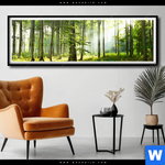 Poster Sonniger Morgen Im Wald Panorama Produktvorschau mit dem Bild Sonniger Morgen im Wald im Format Panorama.