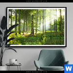 Poster Sonniger Morgen Im Wald Querformat Produktvorschau mit dem Bild Sonniger Morgen im Wald im Format Querformat.