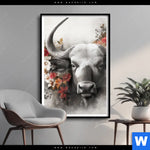 Poster Starker Bulle Mit Blumen Hochformat Produktvorschau mit dem Bild Starker Bulle mit Blumen im Format Hochformat.