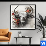 Poster Starker Bulle Mit Blumen Quadrat Produktvorschau mit dem Bild Starker Bulle mit Blumen im Format Quadrat.