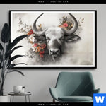 Poster Starker Bulle Mit Blumen Querformat Produktvorschau mit dem Bild Starker Bulle mit Blumen im Format Querformat.