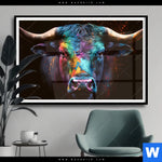 Poster Stier Mit Bunten Farben Querformat Produktvorschau mit dem Bild Stier mit bunten Farben im Format Querformat.