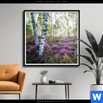 Poster Wald Mit Heideblumen Quadrat Produktvorschau mit dem Bild Wald mit Heideblumen im Format Quadrat.