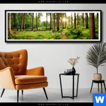 Poster Wald Mit Sonnenstrahlen No 2 Panorama Produktvorschau mit dem Bild Wald mit Sonnenstrahlen No.2 im Format Panorama.