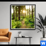 Poster Wald Mit Sonnenstrahlen No 2 Quadrat Produktvorschau mit dem Bild Wald mit Sonnenstrahlen No.2 im Format Quadrat.