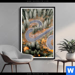 Poster Wald Strasse Von Oben Hochformat Produktvorschau mit dem Bild Wald & Straße von oben im Format Hochformat.