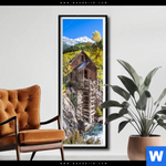 Poster Waldhuette Am Fluss Schmal Produktvorschau mit dem Bild Waldhütte am Fluss im Format Schmal.