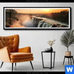 Poster Wasserfall Bei Abendsonne Panorama Produktvorschau mit dem Bild Wasserfall bei Abendsonne im Format Panorama.