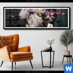 Poster Weisse Pfingstrosen Panorama Produktvorschau mit dem Bild Weiße Pfingstrosen im Format Panorama.