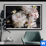 Poster Weisse Pfingstrosen Querformat Produktvorschau mit dem Bild Weiße Pfingstrosen im Format Querformat.