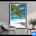 Poster Weisser Strand Kokospalme Hochformat Produktvorschau mit dem Bild Weißer Strand & Kokospalme im Format Hochformat.