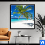 Poster Weisser Strand Kokospalme Quadrat Produktvorschau mit dem Bild Weißer Strand & Kokospalme im Format Quadrat.
