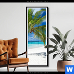 Poster Weisser Strand Kokospalme Schmal Produktvorschau mit dem Bild Weißer Strand & Kokospalme im Format Schmal.