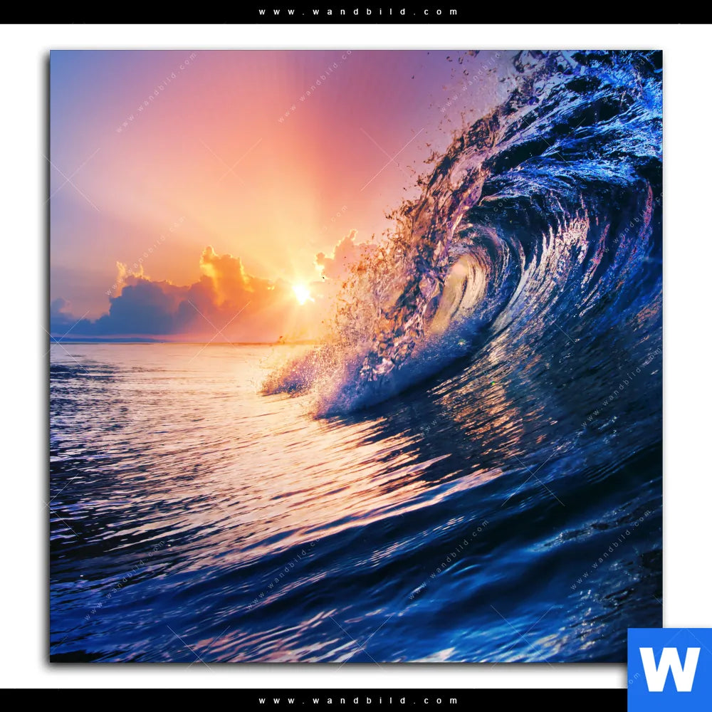Poster von wandbild.com - Welle im Sonnenuntergang - Quadrat
