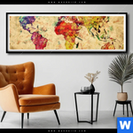 Poster Weltkarte Retro Bunt Panorama Produktvorschau mit dem Bild Weltkarte Retro Bunt im Format Panorama.