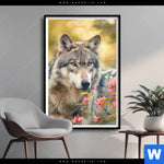 Poster Wolfsblick Im Fruehling Hochformat Produktvorschau mit dem Bild Wolfsblick im Frühling im Format Hochformat.