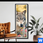 Poster Wolfsblick Im Fruehling Schmal Produktvorschau mit dem Bild Wolfsblick im Frühling im Format Schmal.