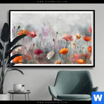 Poster Zarte Mohnblumen Im Wind Querformat Produktvorschau mit dem Bild Zarte Mohnblumen im Wind im Format Querformat.