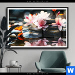 Poster Zen Steine Mit Blumen Querformat Produktvorschau mit dem Bild Zen Steine mit Blumen im Format Querformat.