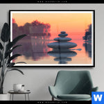 Poster Zen Steine Sonnenuntergang Querformat Produktvorschau mit dem Bild Zen Steine & Sonnenuntergang im Format Querformat.
